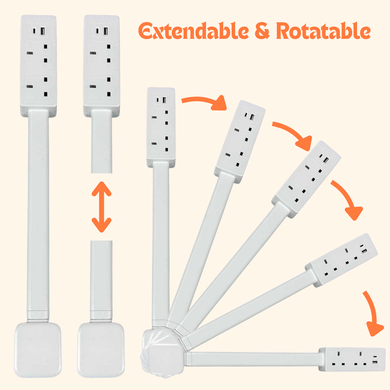 Hackaro™ Outlet Extender Stick – Type G | Extend, Rotate & Reach Any Hidden Outlet
