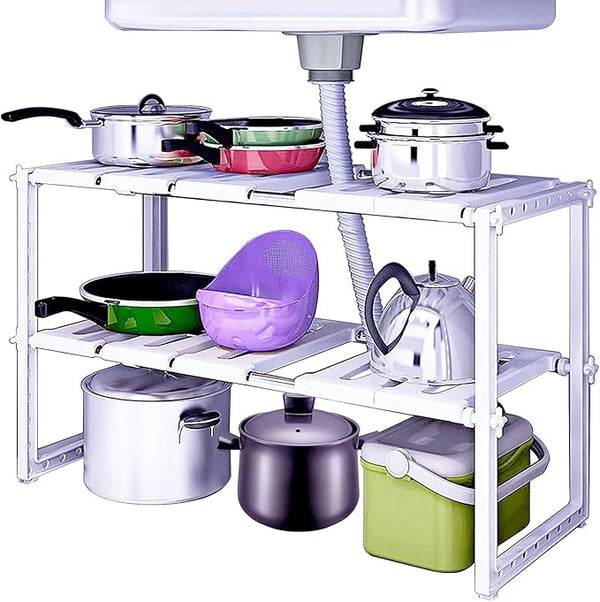 Adjustable Under Sink Rack – 2-Tier Storage Organizer